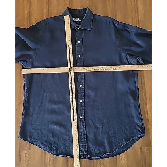 Vintage Polo Ralph Lauren Linen Regent Classic Fit Navy Shirt XL - Picture 5 of 9